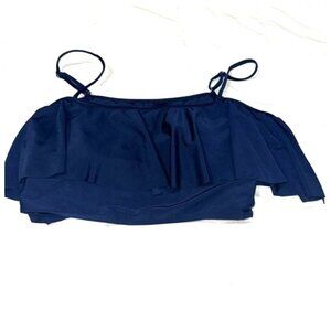 Womens Navy Blue Ruffled Off-Shoulder Bikini Top XL